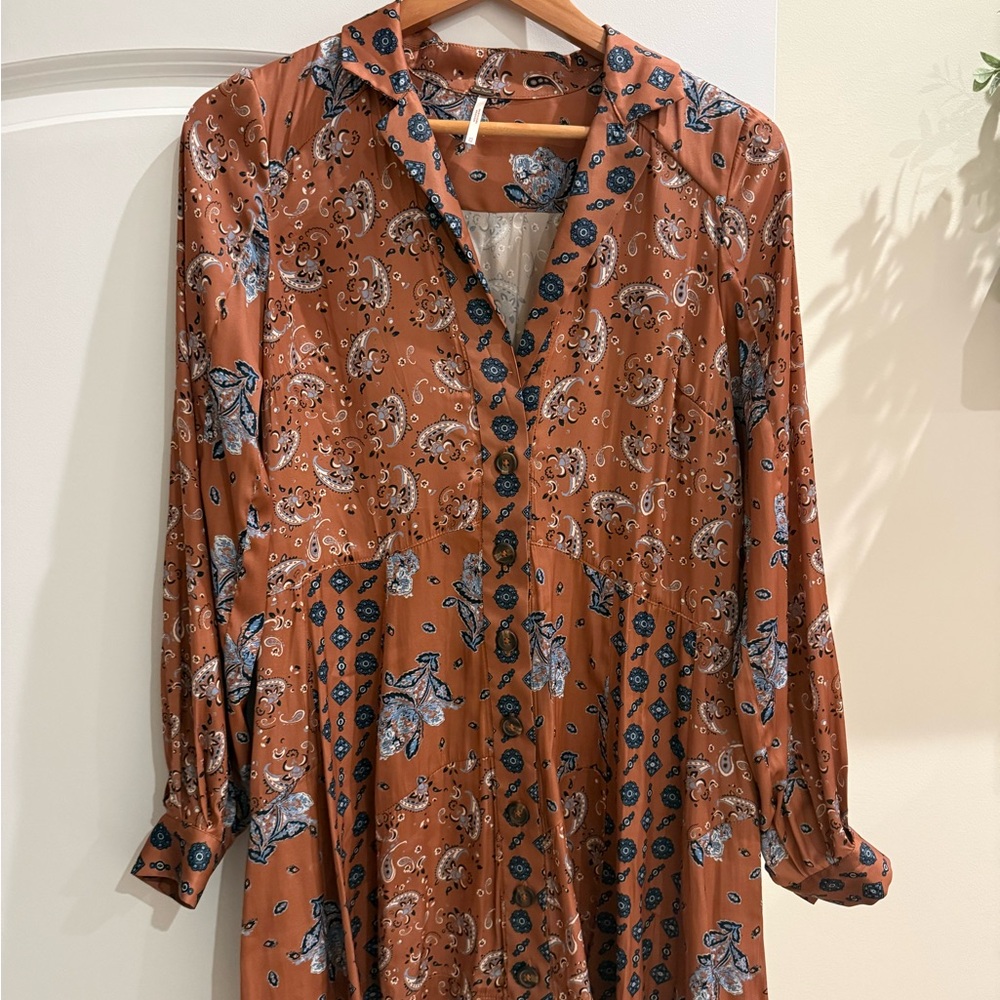 Free People Terracotta and Blue Mini Dress